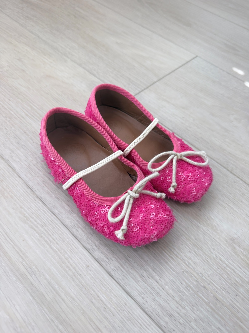 Pepe Girls' Pink Sequin Ballet Flats with Ivory Strap